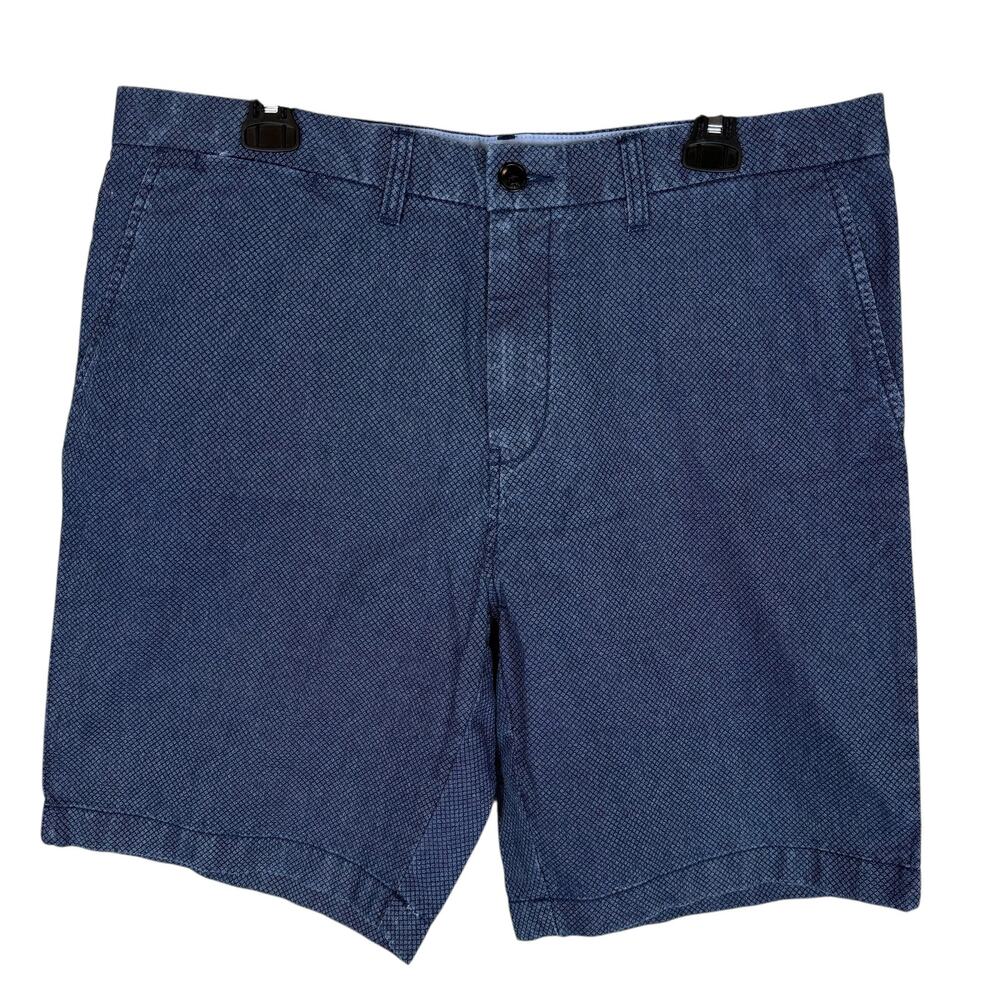 Tommy Hilfiger Chino Shorts Mens 35 Blue Geometric‎ Cotton Slash Pockets Zip Fly
